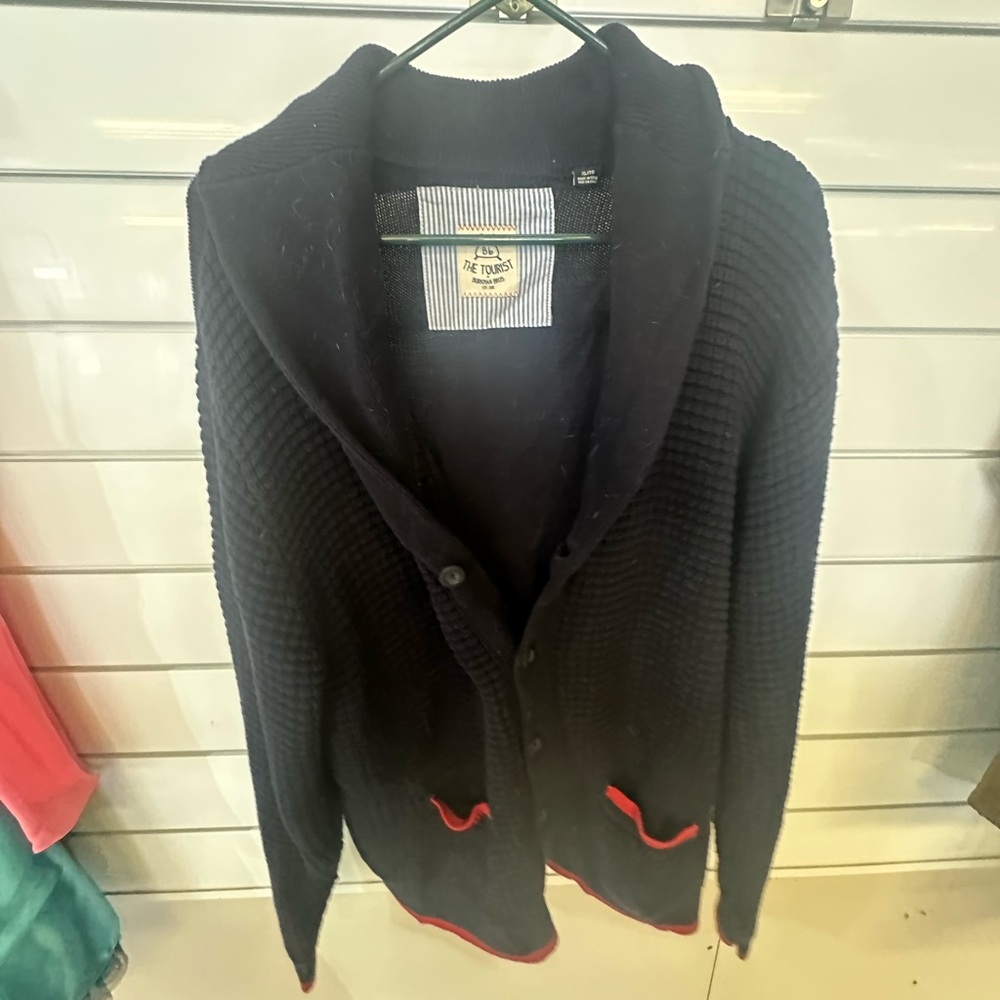 The Foundry Supply Co. Dark Blue Cardigan with Red Accents